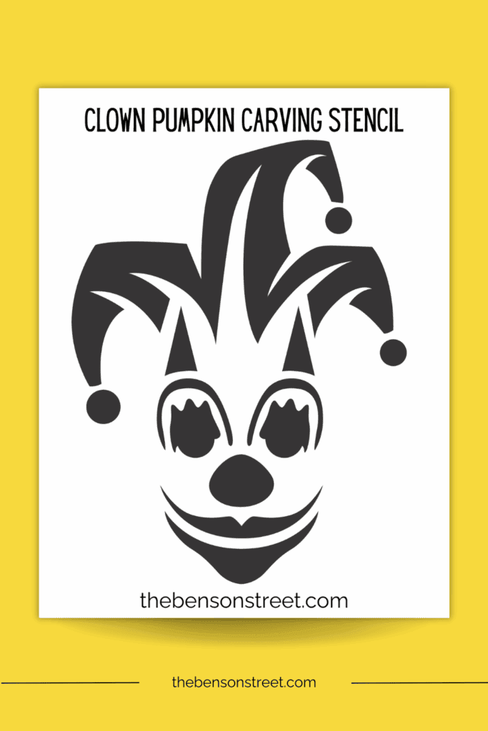Free to print pumpkin carving stencil to carve a clown with hat