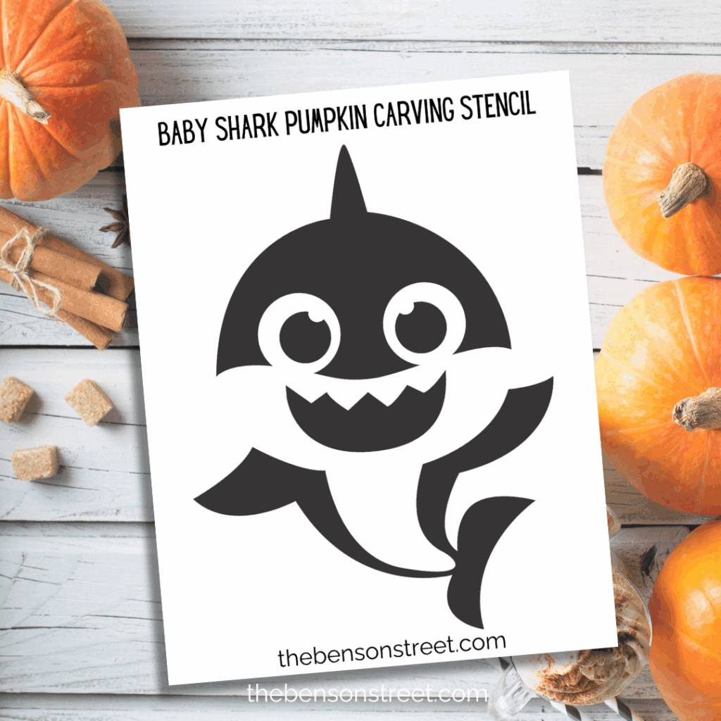 Freebie Baby Shark Pumpkin Carving Stencil template to print for pumpkin carving