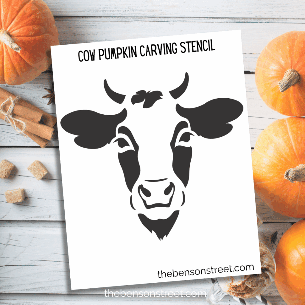 Freebie Cow Pumpkin Carving Stencil template to print for pumpkin carving