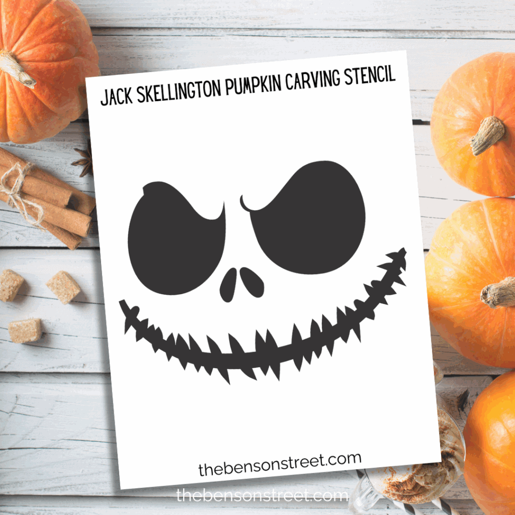 Freebie Jack Skellington Pumpkin Carving Stencil template to print for pumpkin carving