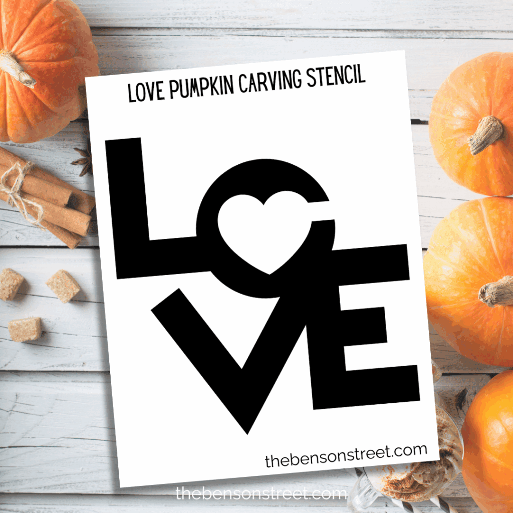 Freebie Love Pumpkin Carving Stencil template to print for pumpkin carving