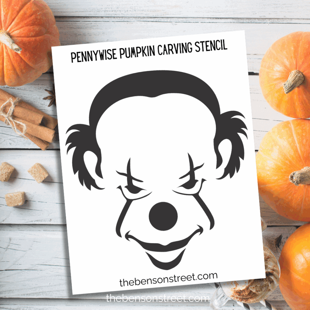 Freebie Pennywise Pumpkin Carving Stencil template to print for pumpkin carving