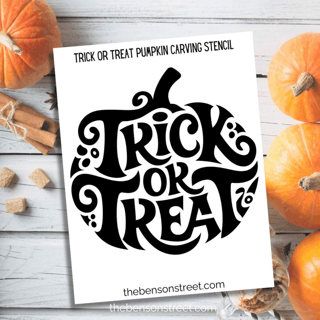 Freebie Trick or Treat Pumpkin Carving Stencil template to print for pumpkin carving