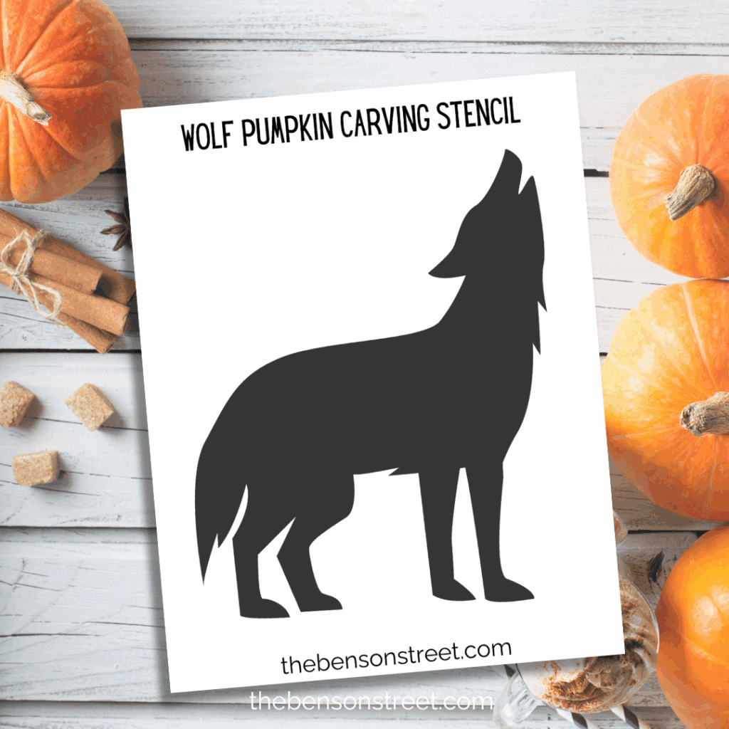 Freebie Wolf Pumpkin Carving Stencil template to print for pumpkin carving