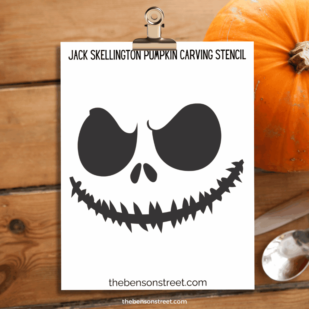 Jack Skellington Pumpkin Carving Stencil template on a clipboard