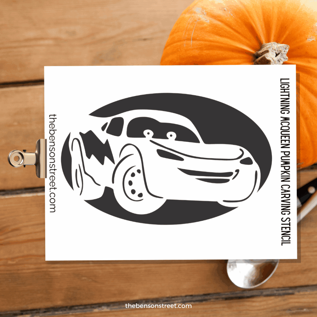Lightning McQueen Pumpkin Carving Stencil on a clipboard