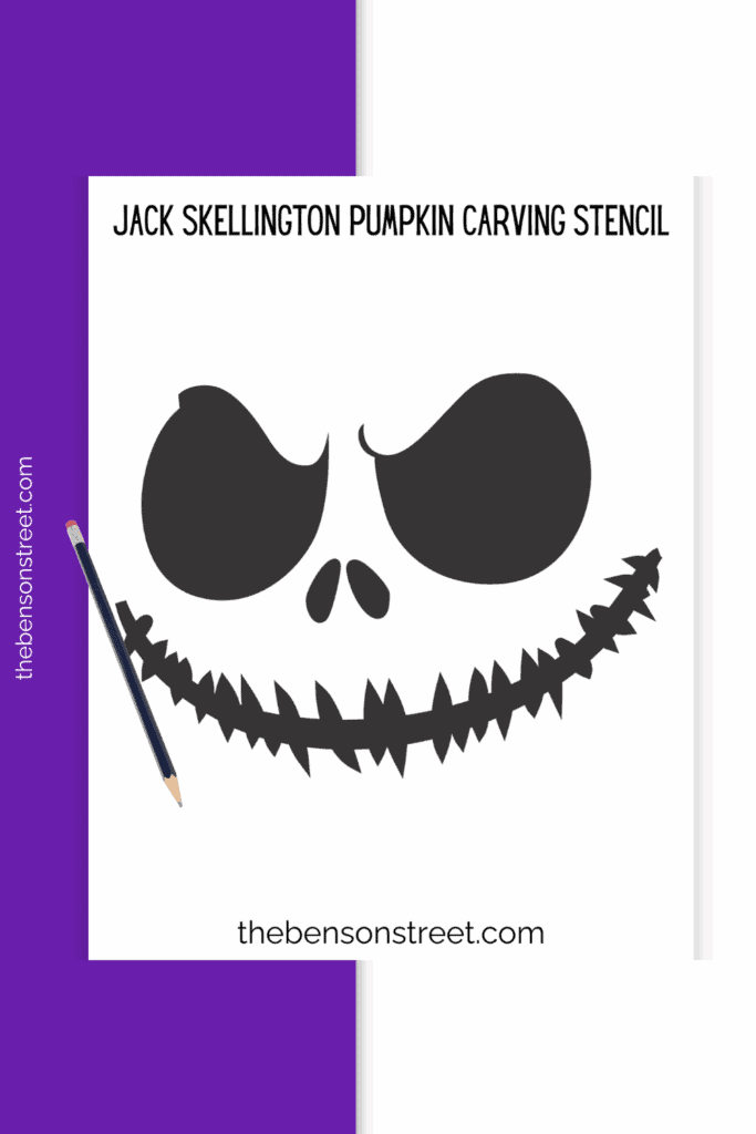 Paper with a pumpkin carving stencil printed on it of Jack Skellington's face from Nightmare Before Christmas