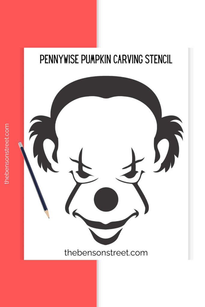 Pennywise Clown Pumpkin Carving Stencil free printable with a pencil on top
