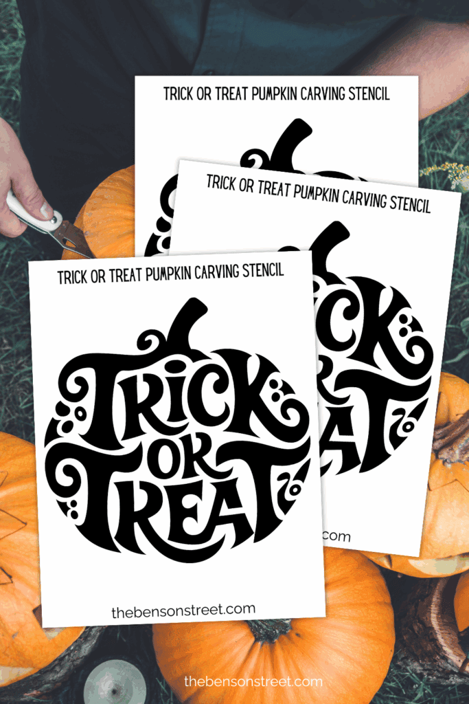 Pumpkin shaped trick or treat carving stencil free printable