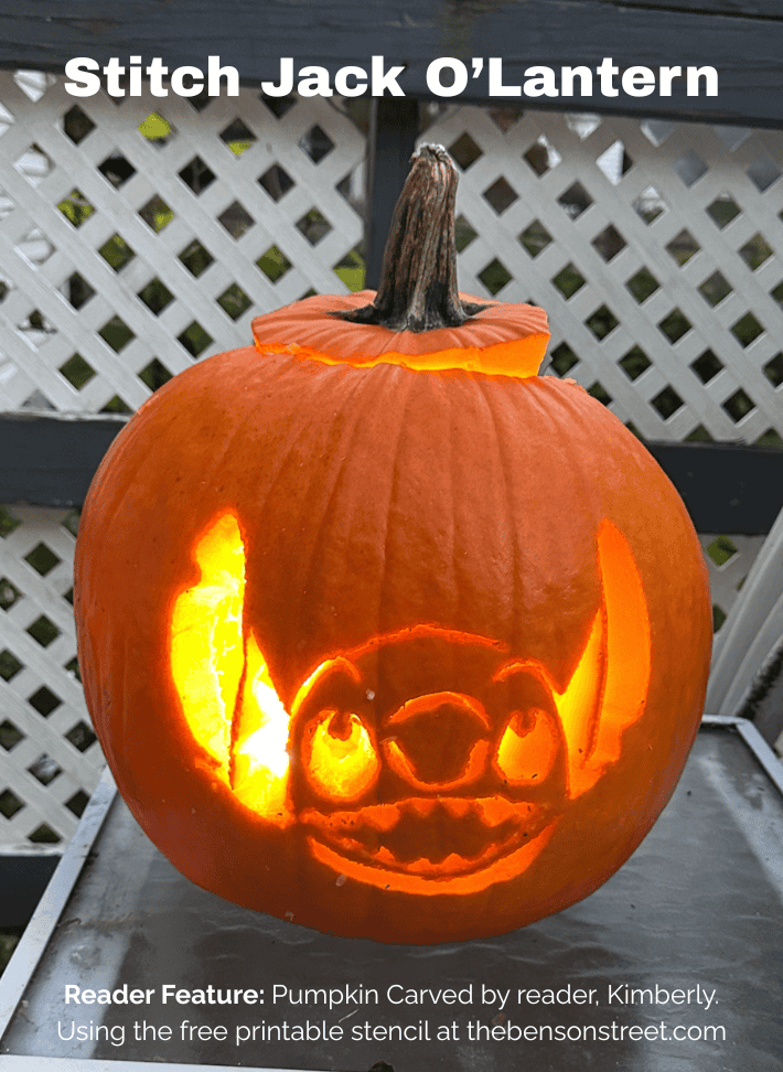 Reader Feature Pumpkin Carved by reader, Kimberly. Using the free printable stencil