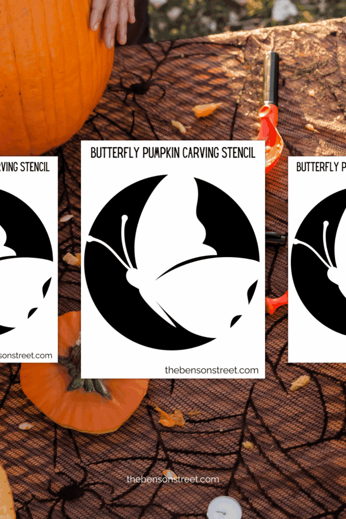 Stencil for carving a butterfly jack o'lantern with a free printable