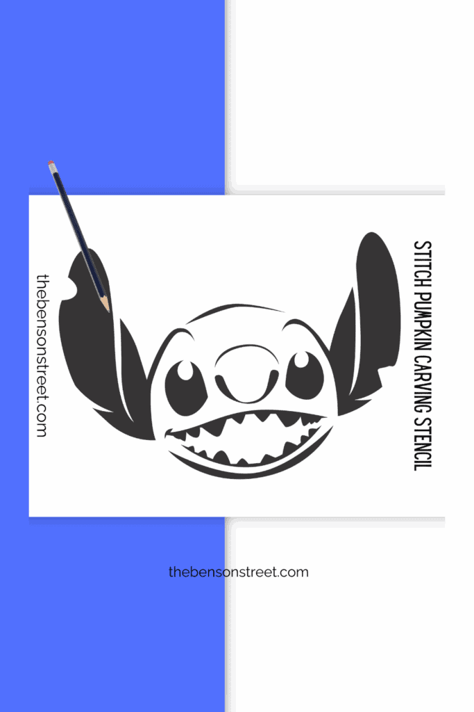 Stitch pumpkin carving template stencil with a pencil on top