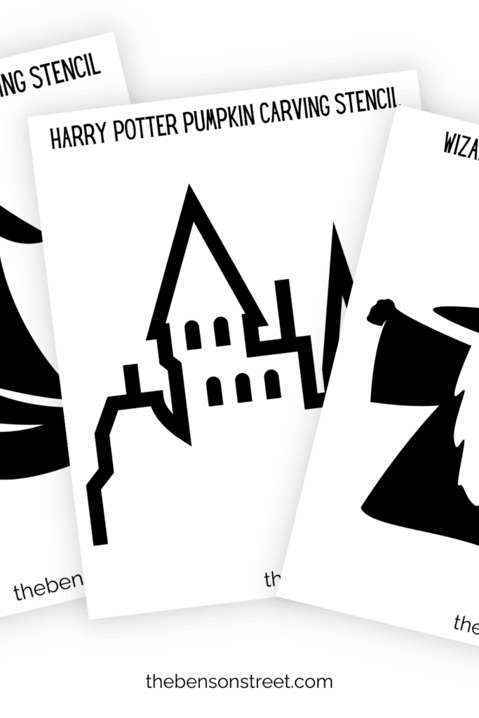 Three different Harry Potter pumpkin stencils for pumpkin carving