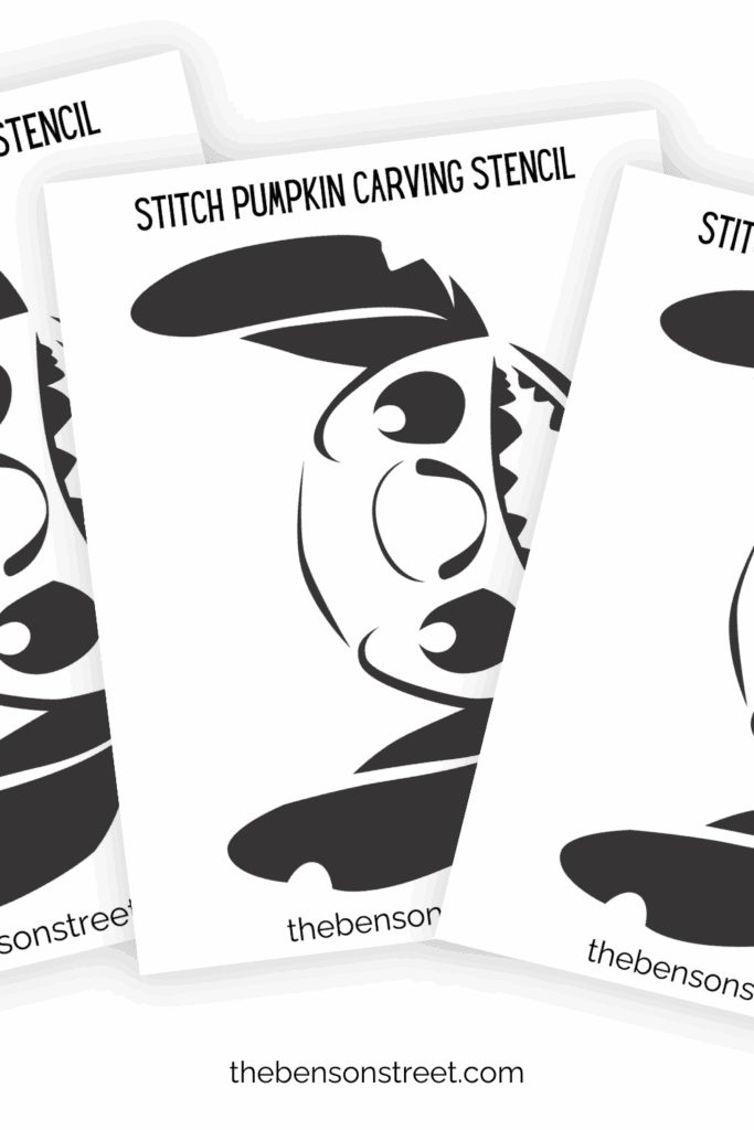 Three pages of Stitch pumpkin carving stencils