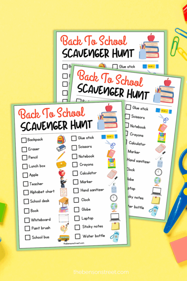 Three printable sheets of a back to school scavenger hunt sheets free to print out