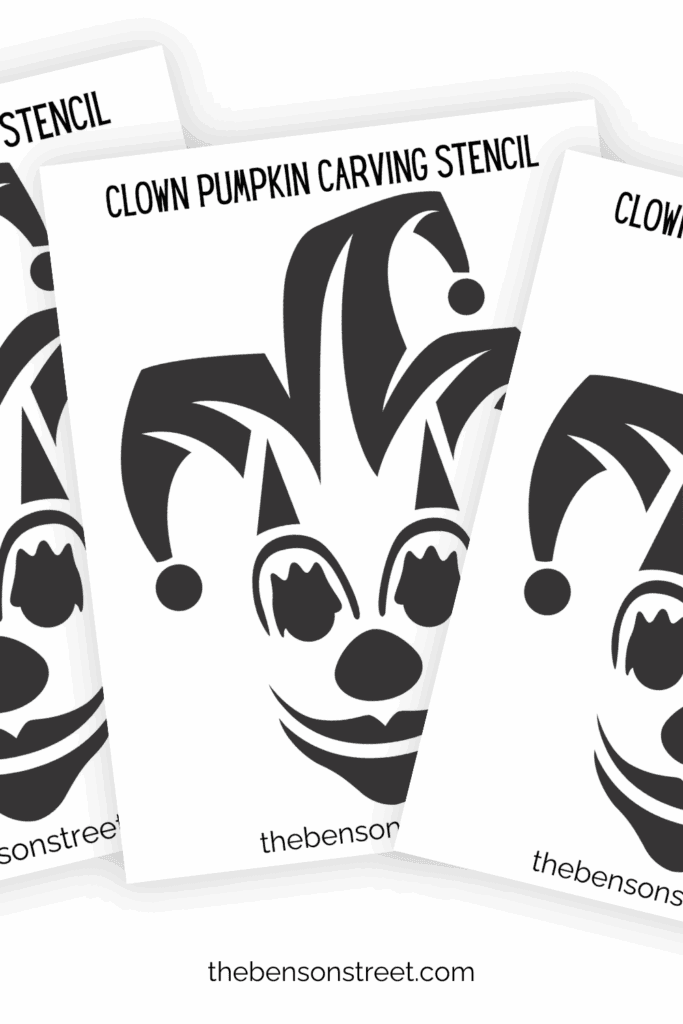 Three printable templates for a clown pumpkin carving fanned out
