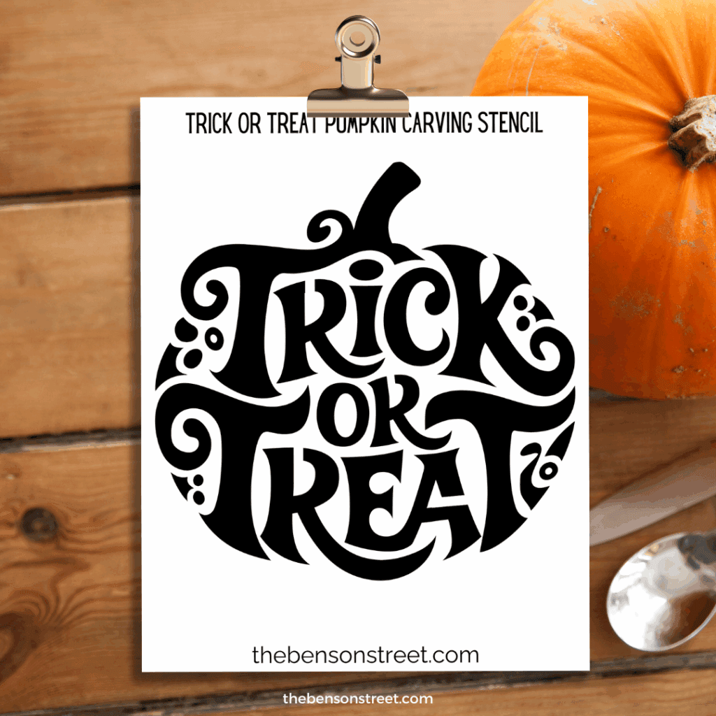 Trick or treat Free Printable pumpkin carving stencil