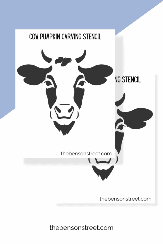 Two black and white stencils for carving a cow jack o'lantern