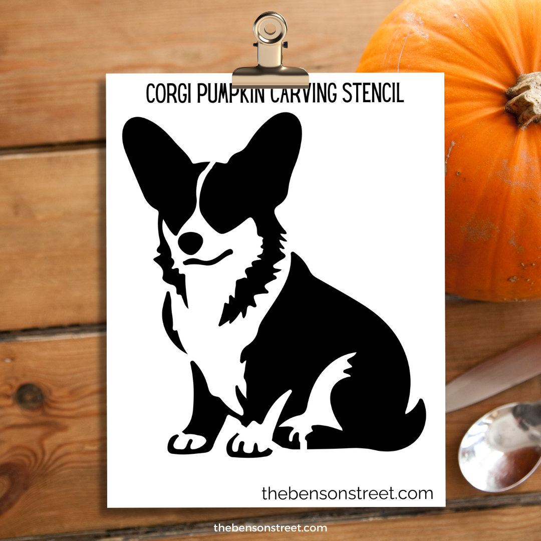 Corgi Free Printable pumpkin carving stencil