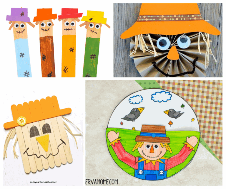 Easy to make kids fall crafts for kids with a scarecrow theme