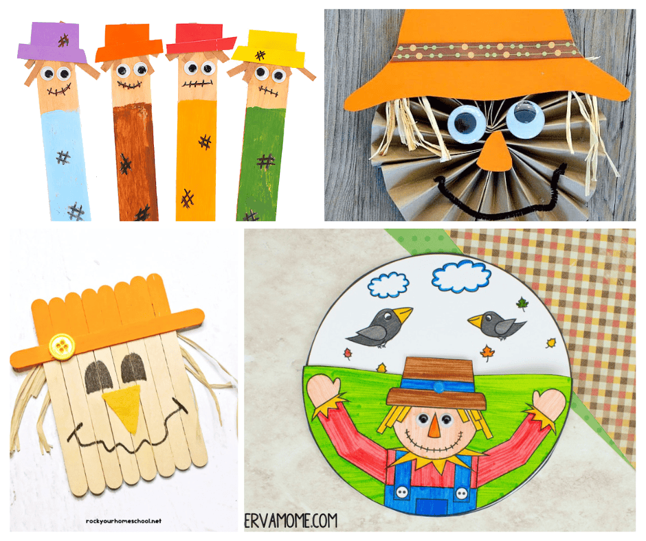 Easy to make kids fall crafts for kids with a scarecrow theme 