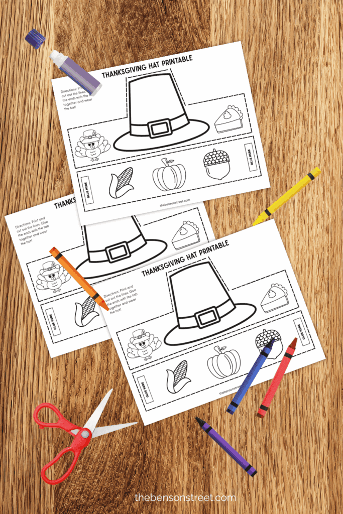 Flay lay of everything you need to make a cute and festive pilgrim hat for thanksgiving at thebensonstreet.com