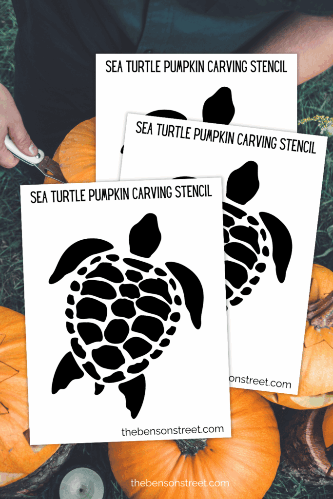Free printable sea turtle pumpkin carving stencil for Halloween