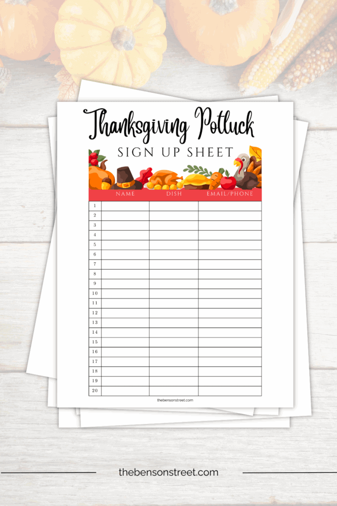 Free to print thanksgiving potluck sheet for big meals in november