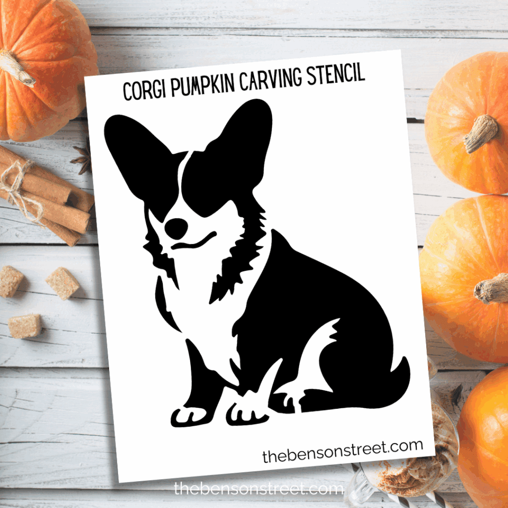 Freebie Corgi Pumpkin Carving Stencil template to print for pumpkin carving