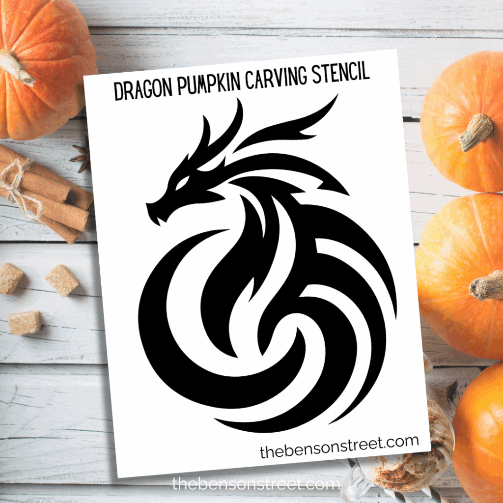 Freebie Dragon Pumpkin Carving Stencil template to print for pumpkin carving