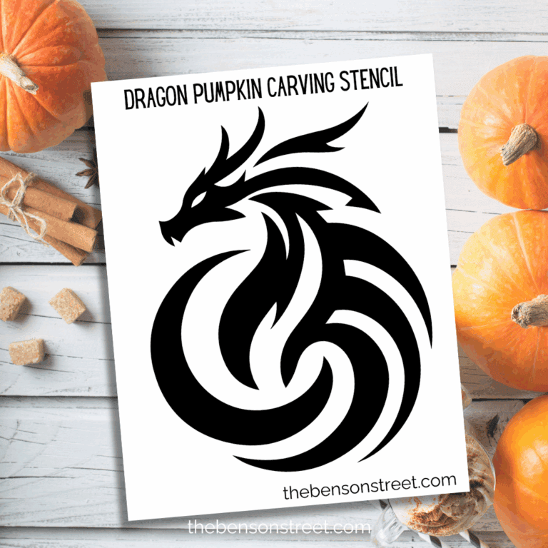 Freebie Dragon Pumpkin Carving Stencil template to print for pumpkin carving