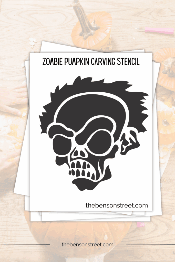 Intricate zombie pumpkin carving stencil sheet 