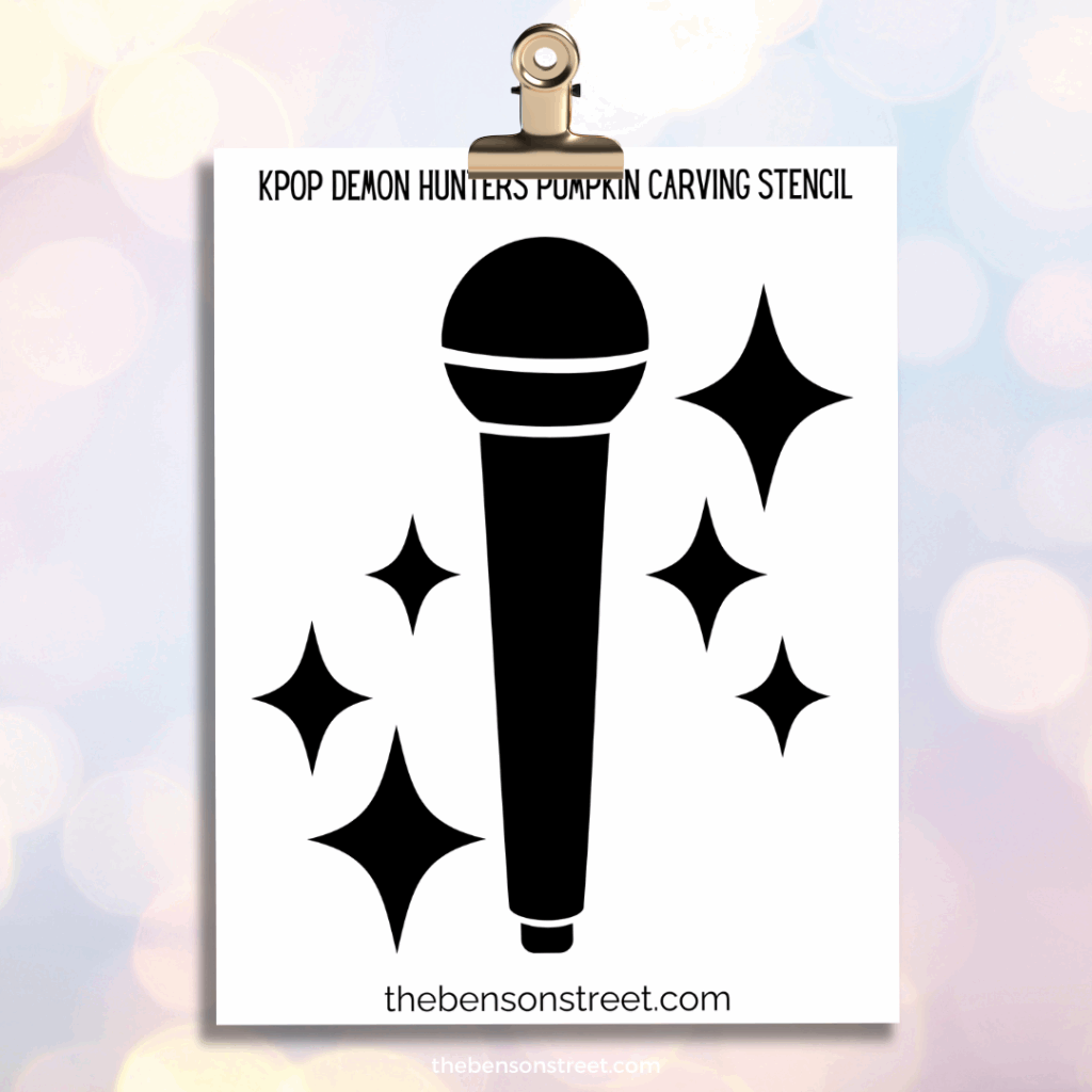 Kpop microphone pumpkin carving stencil with sparkles on a clip