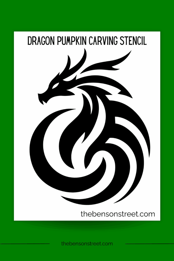 One sheet with a dragon on it for printing out to make a pumpkin stencil