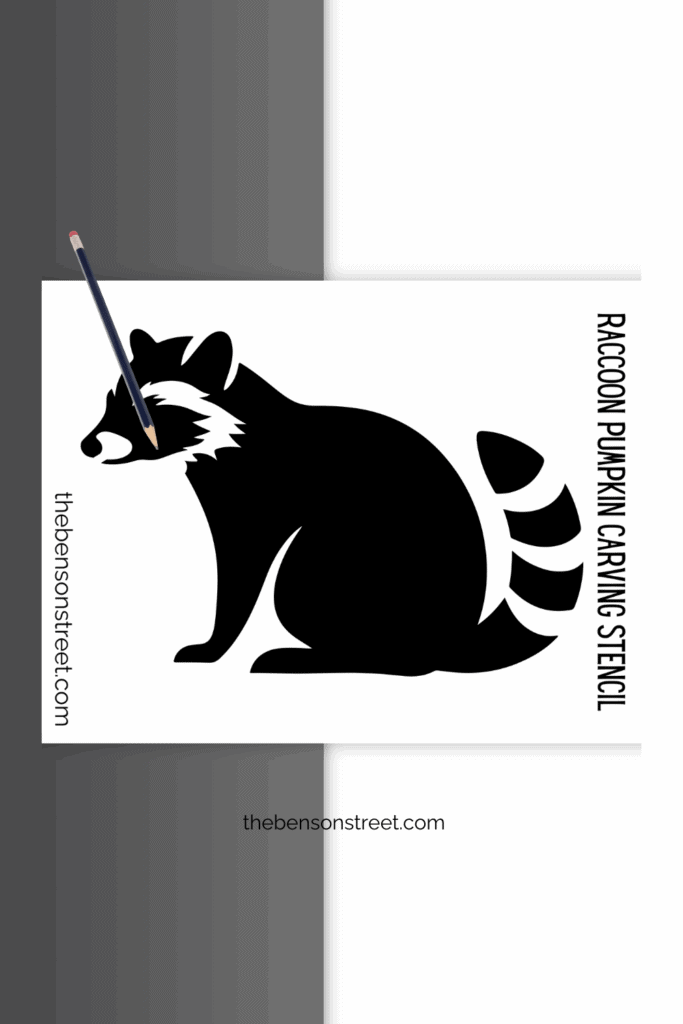 Printable stencil with a pencil laying on top of it with an outline of a raccoon