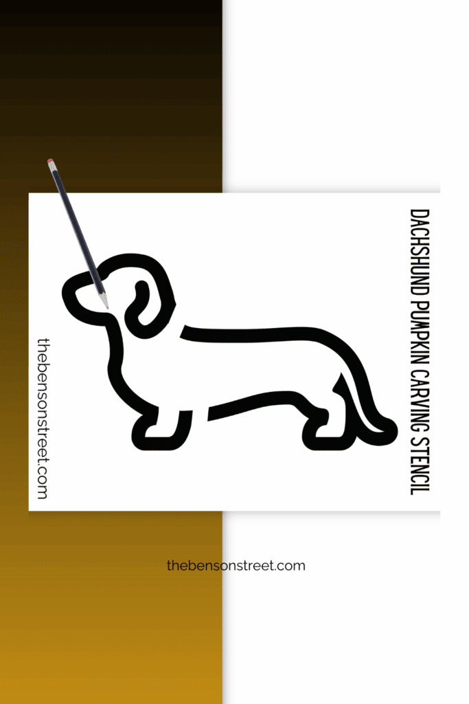 Printed out stencil to carve a dog with a pencil on top