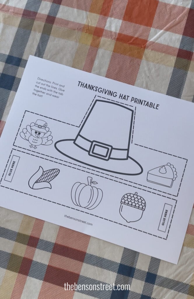 Printed out template for a thanksgiving hat craft