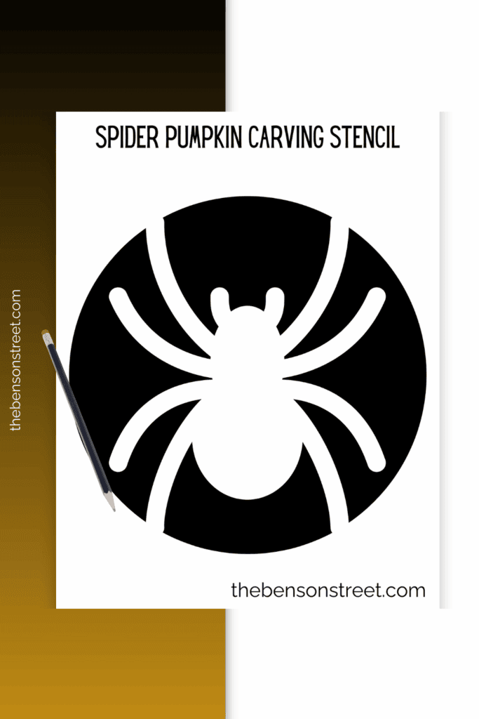 Spider outline pumpkin carving stencil printed off with a pencil on top