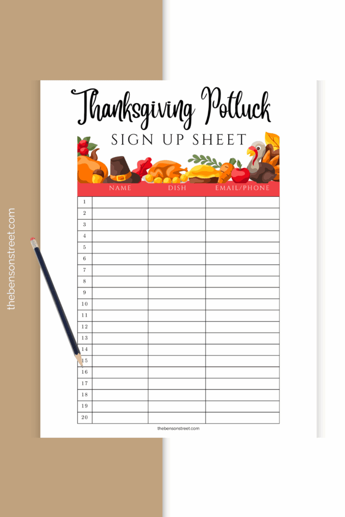Super simple print and fill in thanksgiving dinner sign ups sheet