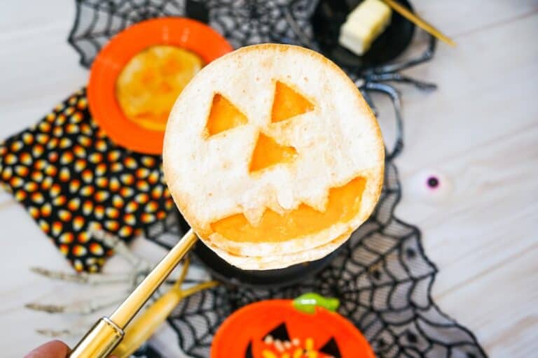 Super simple pumpkin face quesadillas with three ingredients