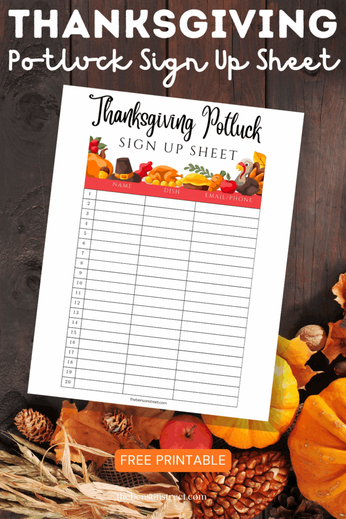 Thanksgiving Potluck Sign Up Sheet free printable
