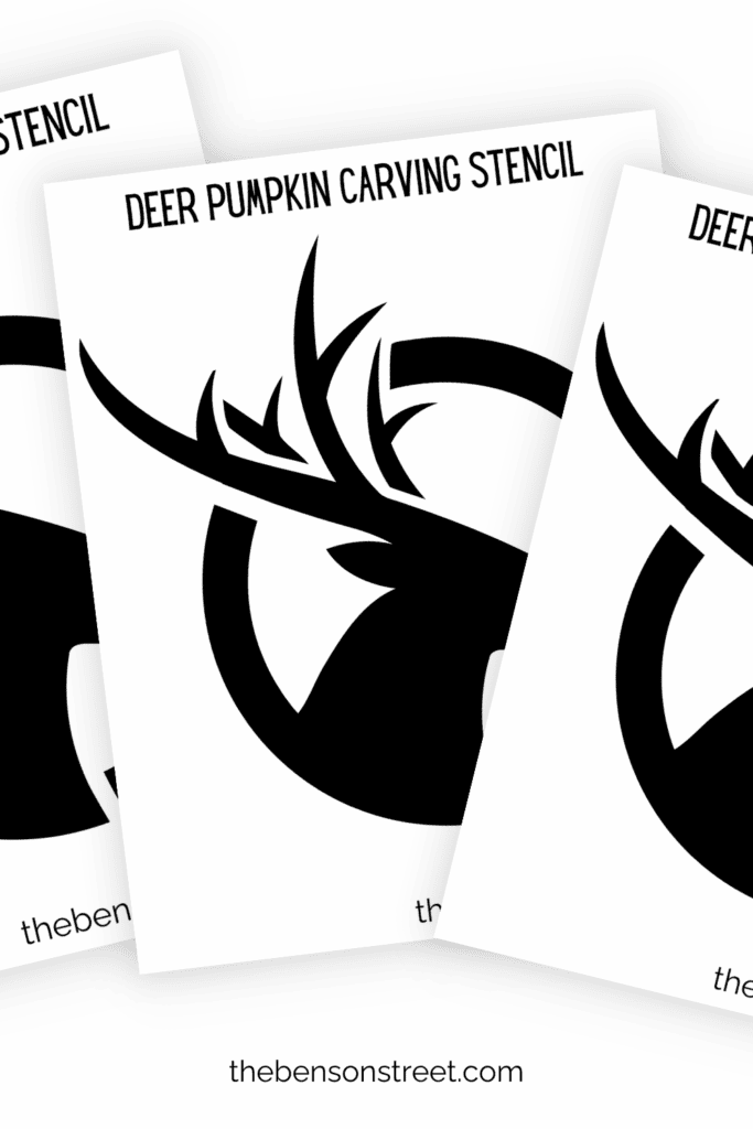 Three pages in a fanned out stack featuring a deer pumpkin stencil