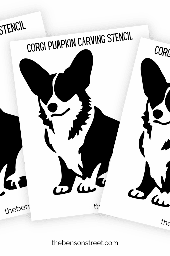 Three pages of corgi dog stencil in black and white
