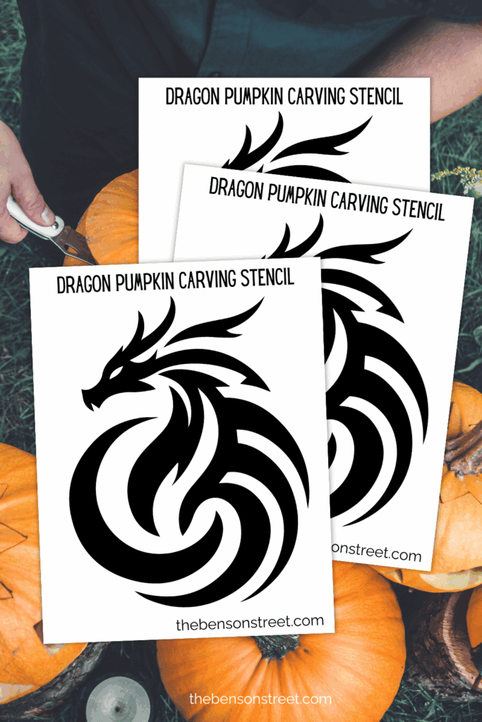 Three pages of dragon stencils in a staggered stack