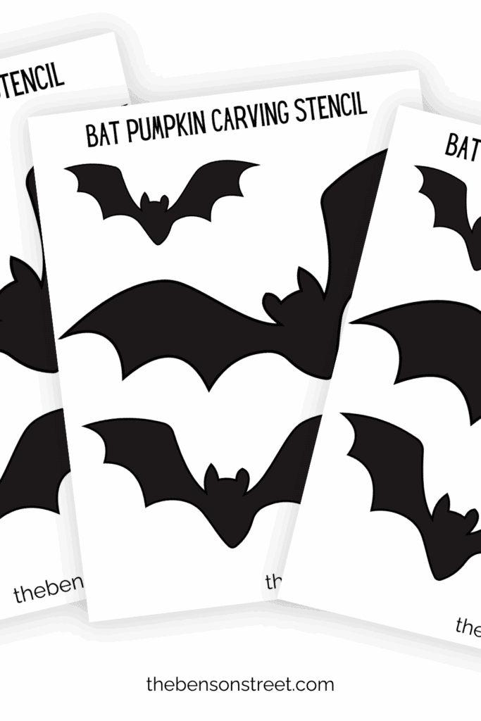 Three pages of printed out bat pumpkin carving stencils