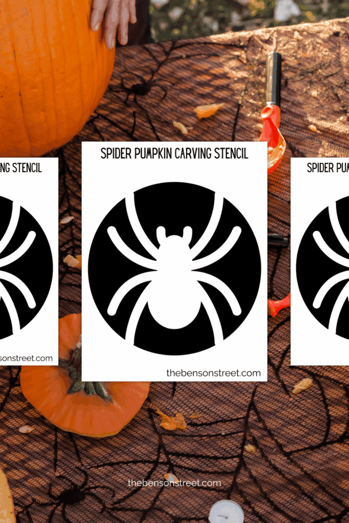 Three pages of stencils for carving a spider pumpkin