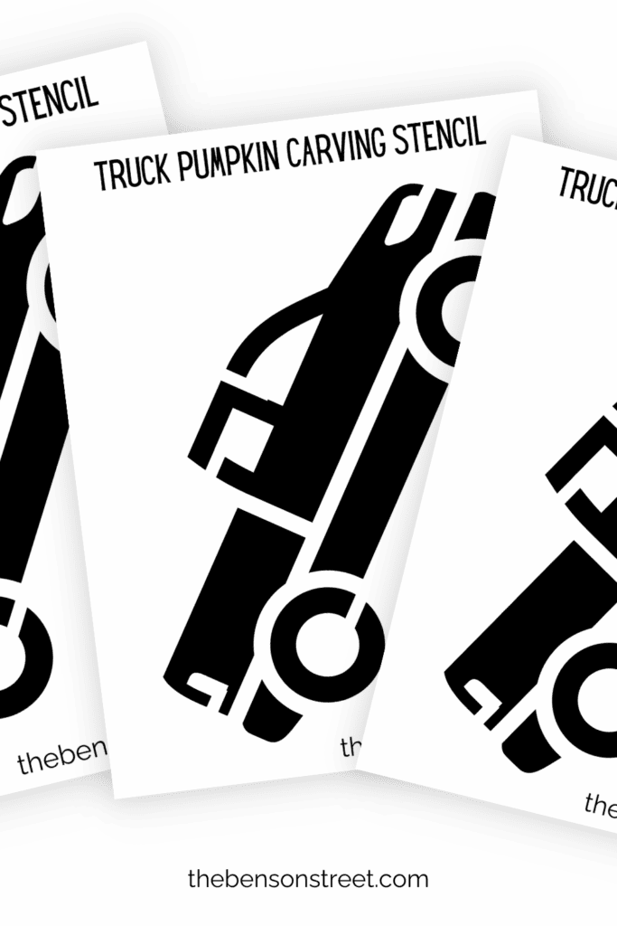 Three pick up truck pumpkin carving stencils in a fanned out stack