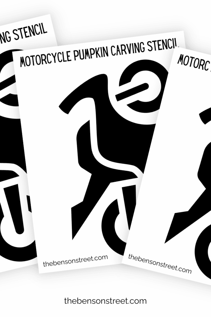 Three sheets of a motorcycle pumpkin carving stencil fanned out