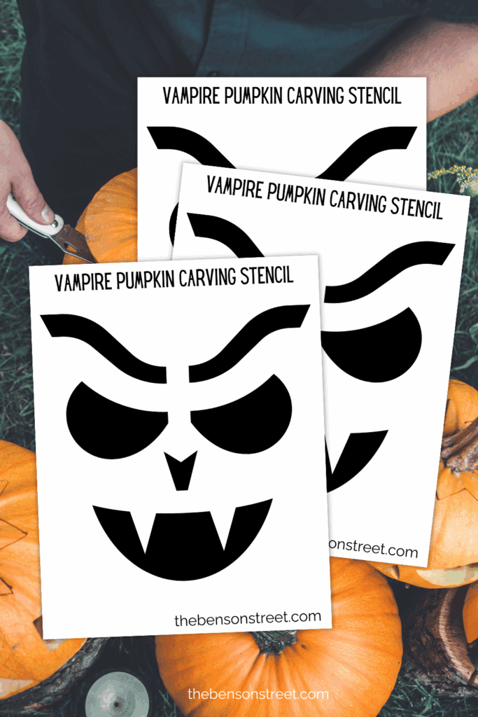 Three sheets of a vampire pumpkin carving stencils 