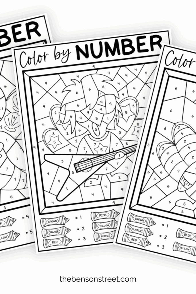 Three sheets of turkeys dressed up in color by number pages 